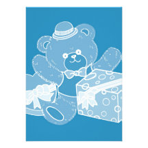 Pale Blue Teddy Bear for Boys Invite