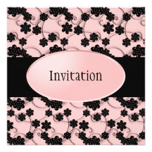 Pale Pink & Black Flowers Pattern All Events Custom Invite
