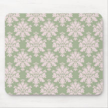 pale pink on sage green ornate damask pattern mouse pads