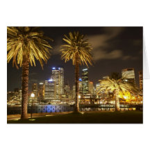 Palm Trees and CBD at Night, Sydney, New South Cards