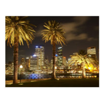 Palm Trees and CBD at Night, Sydney, New South Postcard