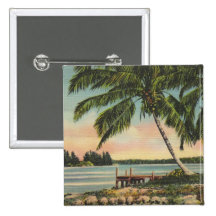 palm trees vintage pinback button