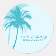 Palm Trees Wedding Round Sticker
