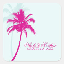 Palm Trees Wedding Square Stickers