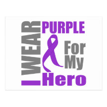Pancreatic Cancer I Wear Purple Ribbon For My Hero Postcard