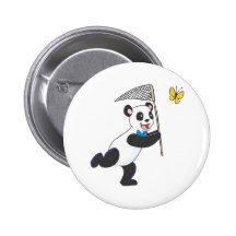 Panda Chasing Butterfly Pinback Button