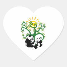 Panda Family Tree Heart Stickers
