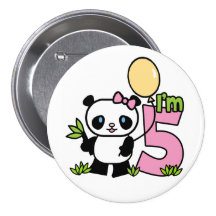 Panda Girl 6th Birthday Pinback Buttons