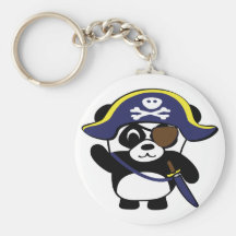 Panda in Navy Blue Pirate Costume Keychains
