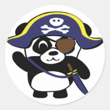 Panda in Navy Blue Pirate Costume Round Sticker