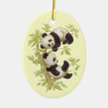 Panda's Playing in a Tree Christmas Tree Ornament