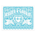 Papel Picado Save the Date postcard - Turquoise