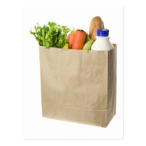 Paper bag full of groceries post card