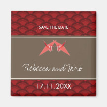 Paper Cranes Scallop Pattern Save The Date Magnet