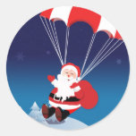 Parachuting Santa Round Sticker