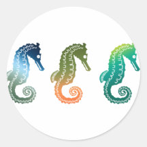 Parade of Tropical Seahorses Round Stickers