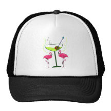 "Paradise Awakening"--Pink flamingo & Martini Mesh Hat