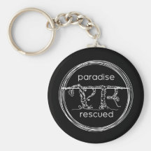 Paradise Rescued Logo on black Keychain