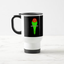 Parakeet Cartoon. Bird on a perch. Mug