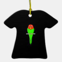 Parakeet Cartoon. Bird on a perch. Christmas Ornament