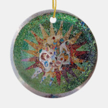 Parc Guell Mosaic Green and Rainbow Christmas Ornament