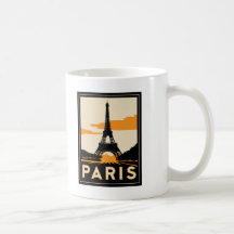 paris art deco retro travel poster coffee mugs