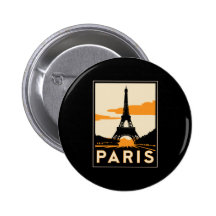 paris art deco retro travel poster pinback buttons