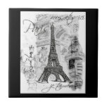 Paris Black & White Eiffel Tower Street Scene Tiles
