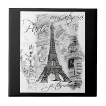 Paris Black & White Eiffel Tower Street Scene tiles