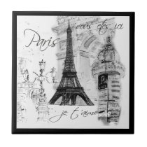 Paris Black & White Eiffel Tower Street Scene tiles