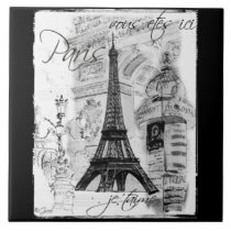 Paris Black & White Eiffel Tower Street Scene tiles