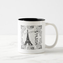 Paris Eiffel Tower and Scrolls Mugs