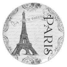 Paris Eiffel Tower and Scrolls Dinner Plates