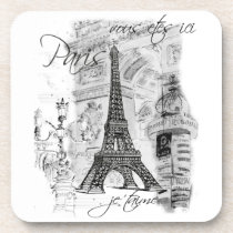 Paris Eiffel Tower Black & White Collage cork coasters