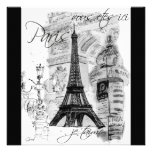 Paris Eiffel Tower Black & White Collage Custom Announcements
