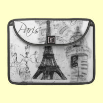 Paris Eiffel Tower Black & White Collage macbook sleeves