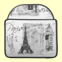 Paris Eiffel Tower Black & White Collage macbook sleeves