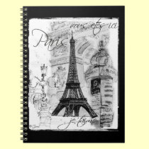 Paris Eiffel Tower Black & White Collage notebooks