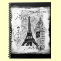 Paris Eiffel Tower Black & White Collage notebooks
