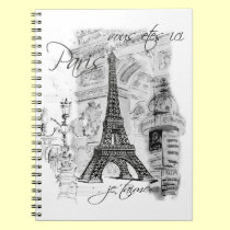 Paris Eiffel Tower Black & White Collage notebooks