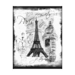 Paris Eiffel Tower Black & White Collage Scene Stretched Canvas Prints