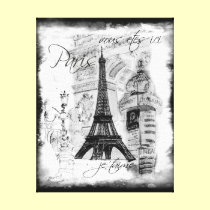 Paris Eiffel Tower Black & White Collage Scene canvas prints