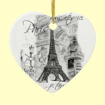 Paris Eiffel Tower Black & White Scene ornaments