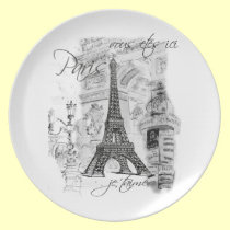 Paris Eiffel Tower Black & White Scene plates