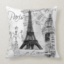 Paris Eiffel Tower Collage Black & White pillows