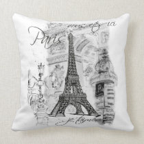 Paris Eiffel Tower Collage Black & White pillows