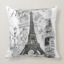Paris Eiffel Tower Collage Black & White pillows