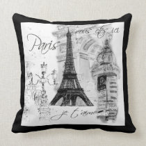 Paris Eiffel Tower Collage Black & White pillows