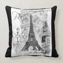 Paris Eiffel Tower Collage Black & White pillows