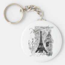 Paris Eiffel Tower French Scene Collage Keychain